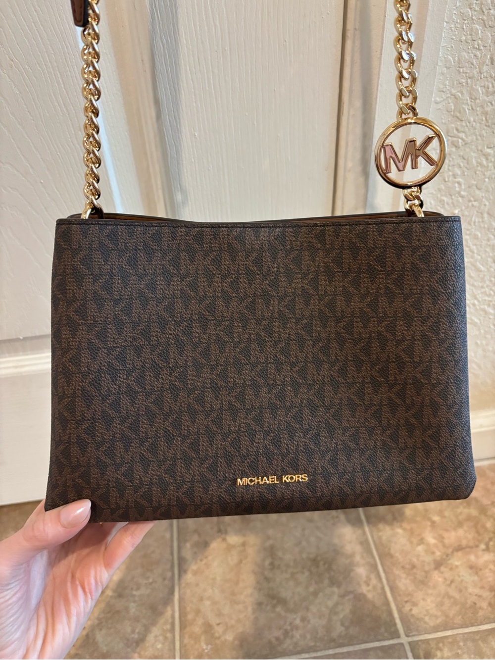 Michael Kors Brown Logo Crossbody with Gold Hardware